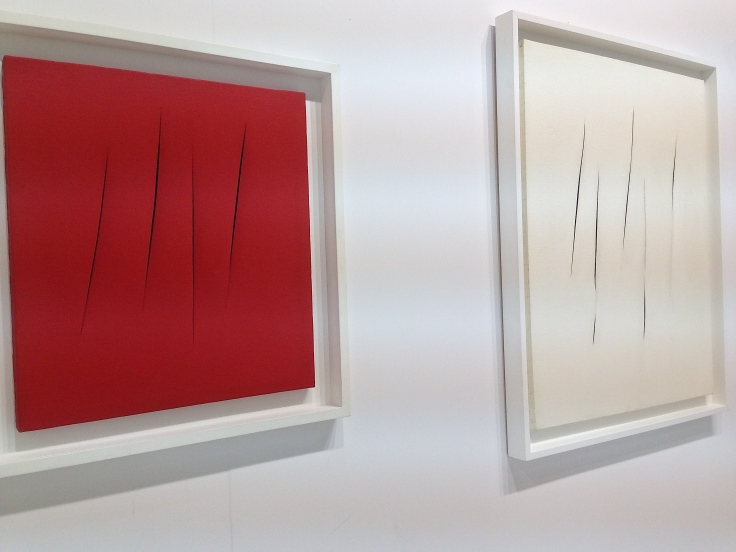 One of my faves, Lucio Fontana's, 'Conzetto Spatiale,' at Tornabuoni Art.